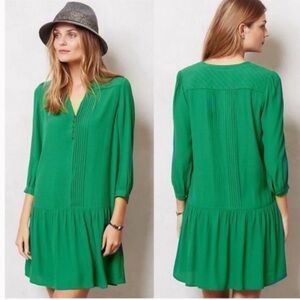 Maeve Anthropologie Galina Mini Dress Emerald Hunter Green XS Drop Waist